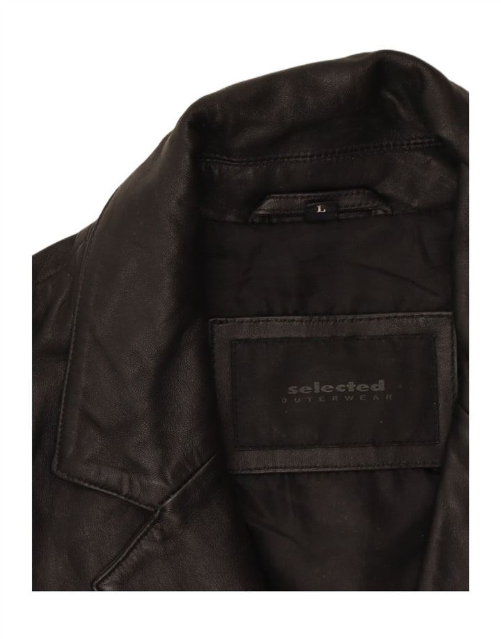 SELECTED Mens Leather Jacket UK 40 Large Black Vintage Selected and Second-Hand Selected from Messina Hembry 