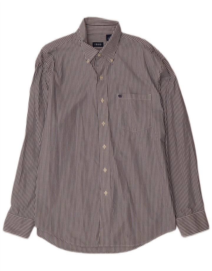 IZOD Mens Shirt Large Navy Blue Pinstripe Cotton