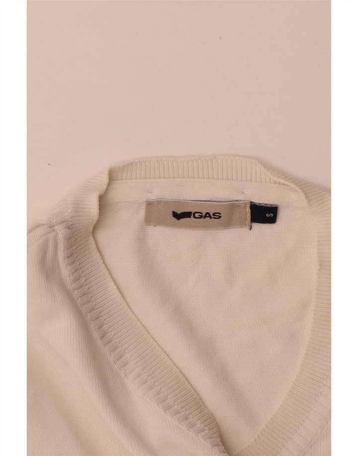 Gas Mens V-Neck Jumper Sweater Small White