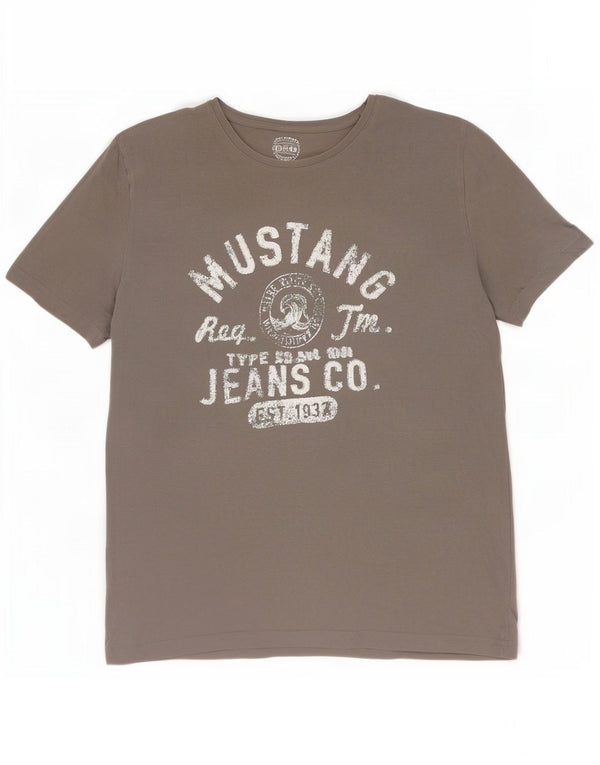 Mustang Mens Graphic T-Shirt Top XL Grey Cotton