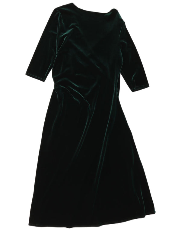 Vintage dame velour 3/4 ærmet Maxikjole UK 18 XL Grøn polyester