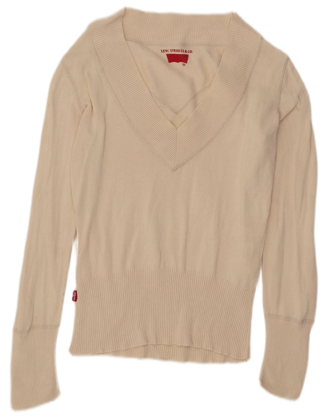 Maglione maglione con scollo a V da donna Levi's UK 12 medio bianco sporco