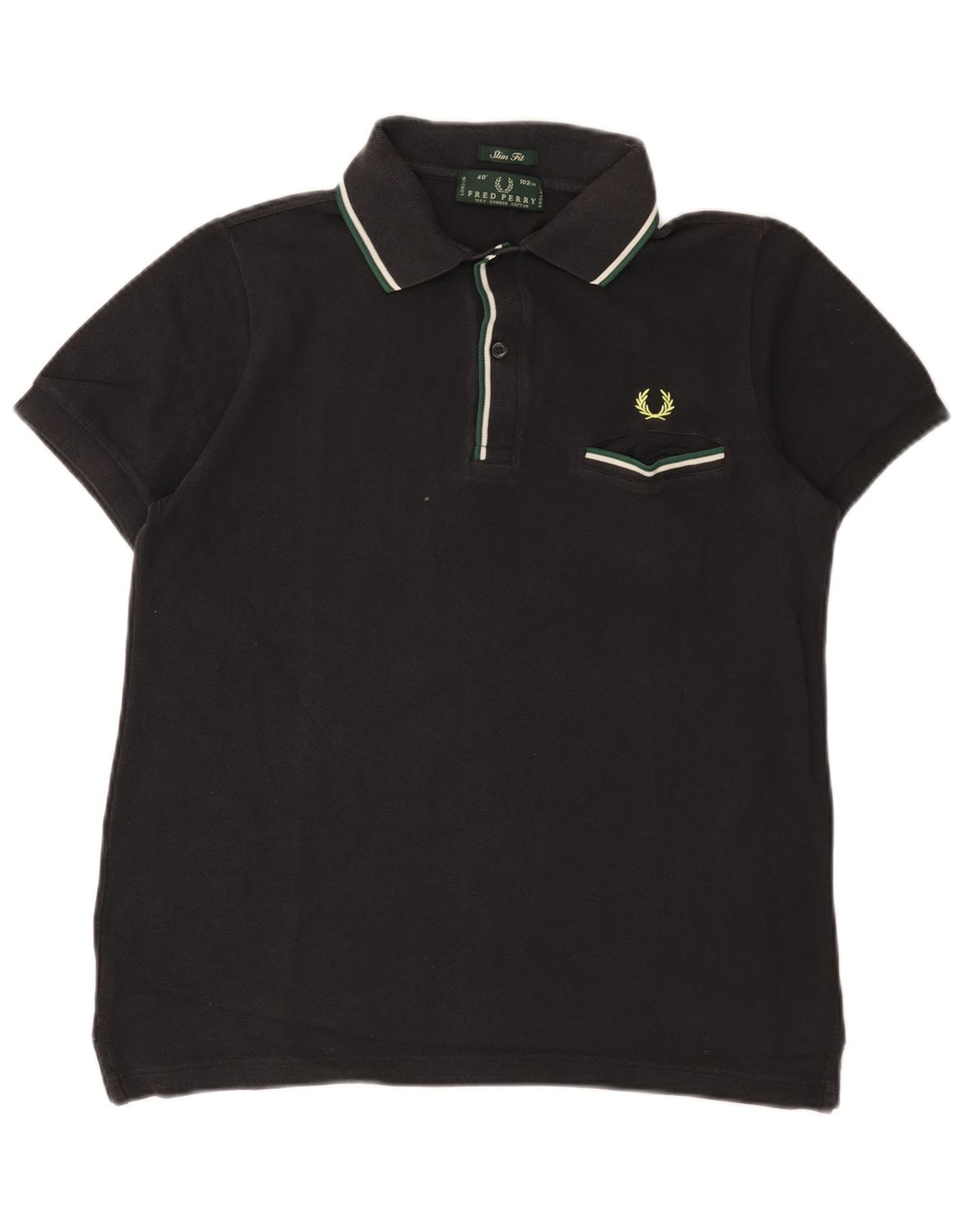 Fred Perry Mens Slim Fit Polo Shirt Medium Black Cotton