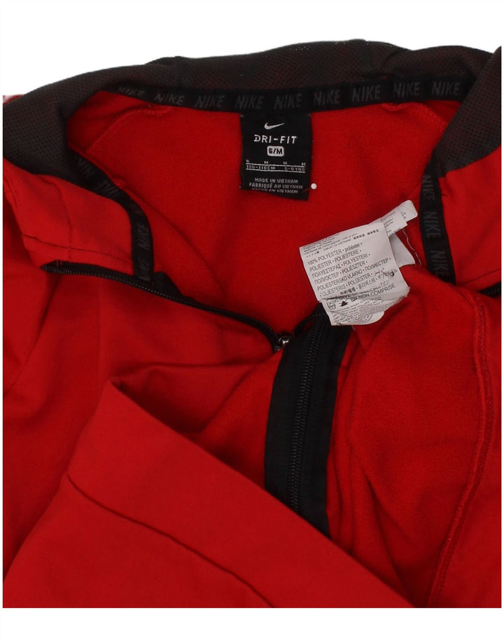 NIKE Boys Dri Fit Zip Hoodie Sweater 5-6 Years Small Red Polyester