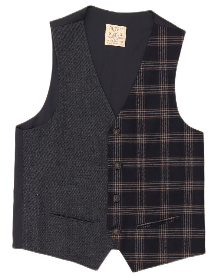 Vintage Mens Waistcoat IT 46 Small Navy Blue Check Polyester