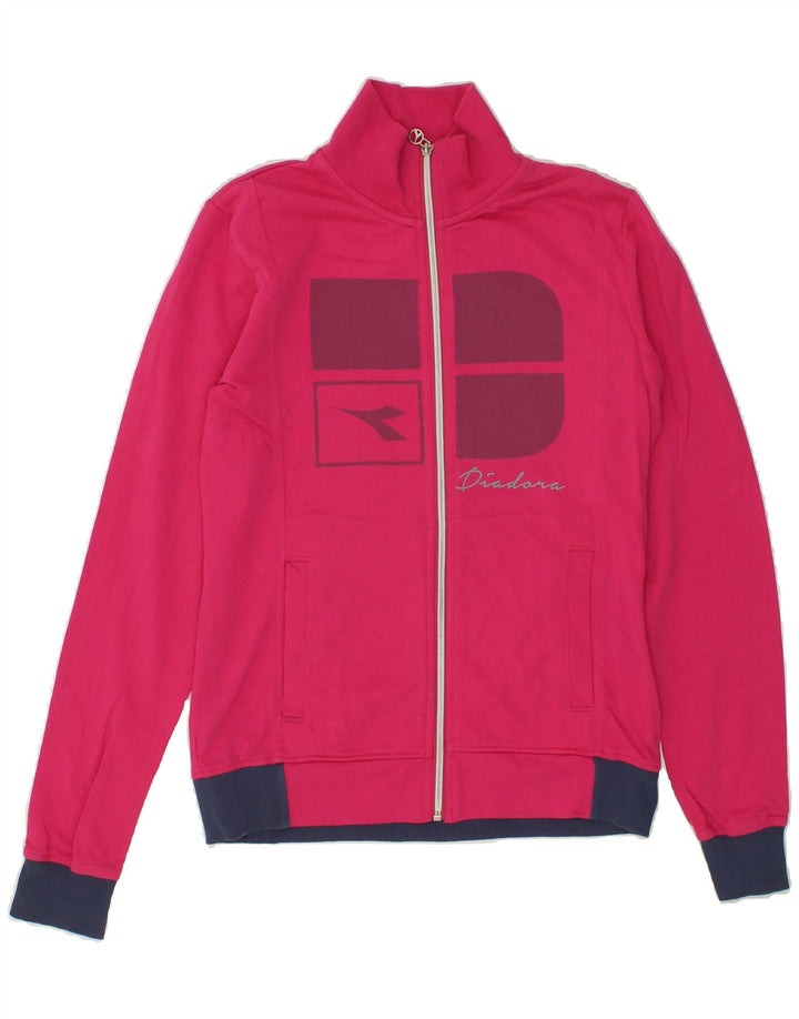 DIADORA Womens Graphic Tracksuit Top Jacket UK 10 Small Pink Vintage Diadora and Second-Hand Diadora from Messina Hembry 