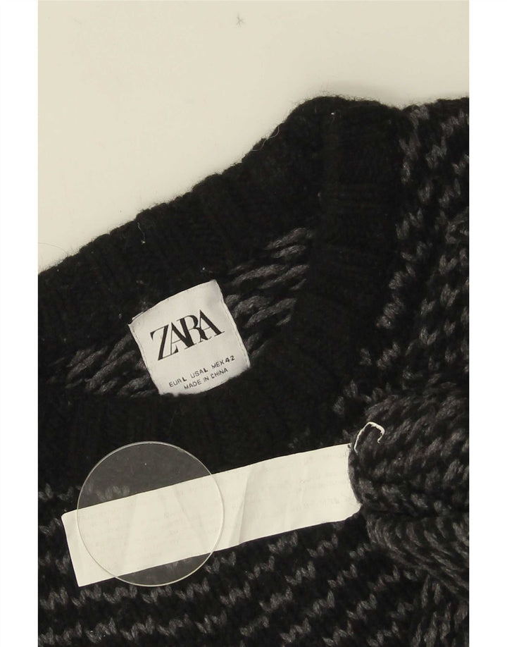 Zara Mens Crew Neck Jumper Sweater Large Black Chevron Nylon