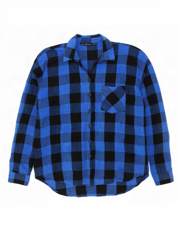 Camicia oversize in flanella da donna Zara UK 16 Large Blue Gingham Viscose