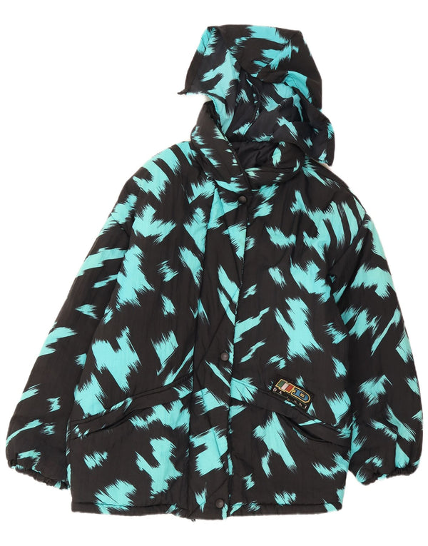 Vintage Damen Kapuzenjacke gepolstert UK 16 Large Black Tie Dye