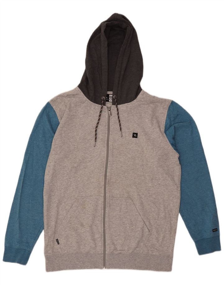 Rip Curl Mens Zip Hoodie Sweater Large Grey Colourblock