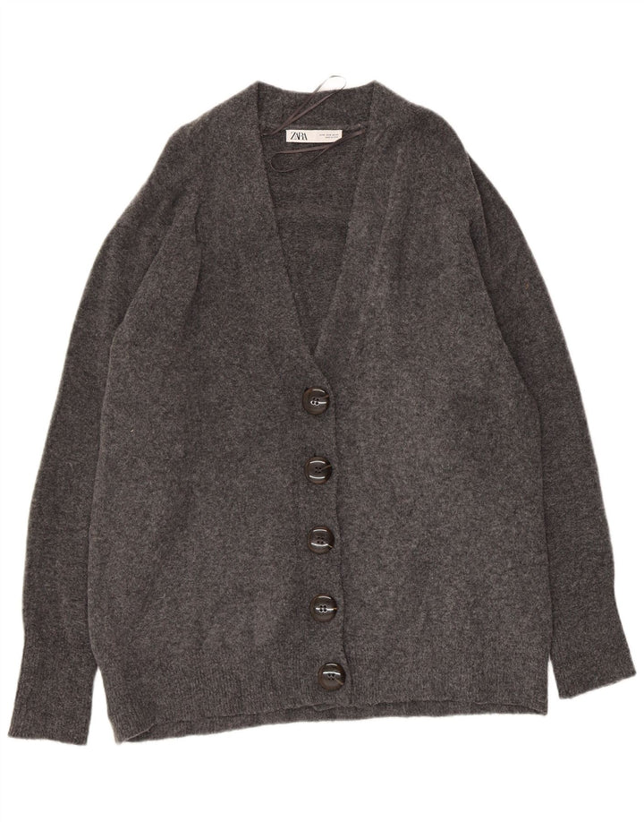 Zara Womens Oversized Cardigan Sweater UK 10 Small Grey Nylon