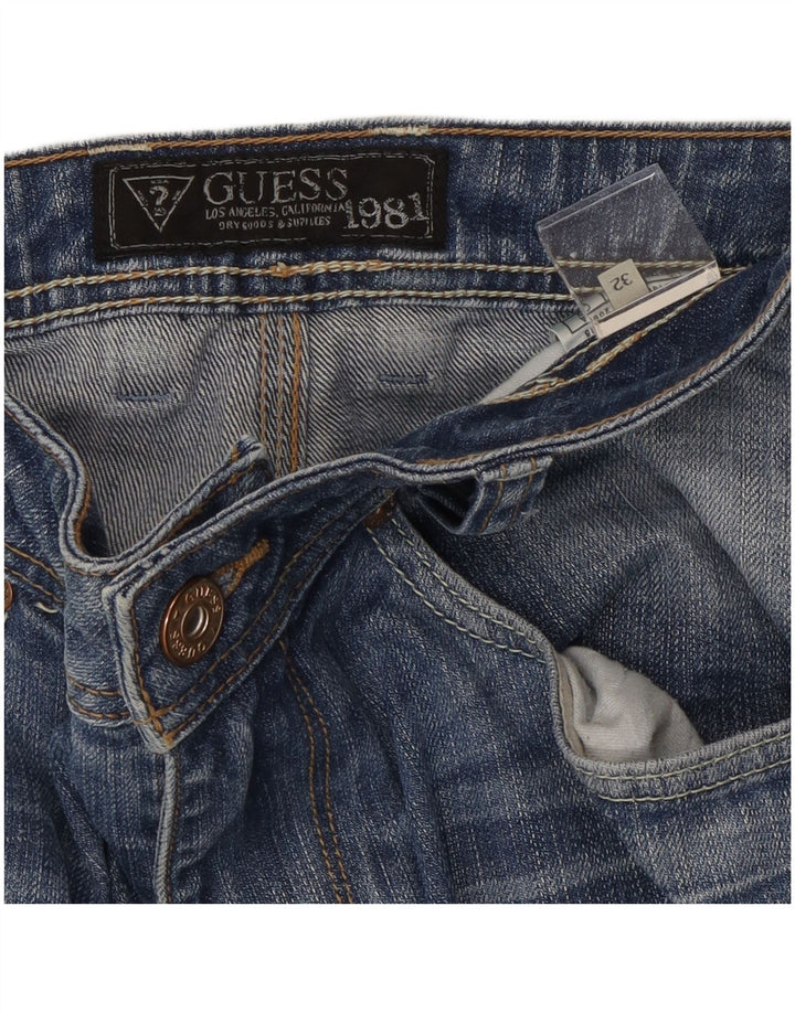 Guess Herren Straight Jeans W32 L29 Blaue Baumwolle