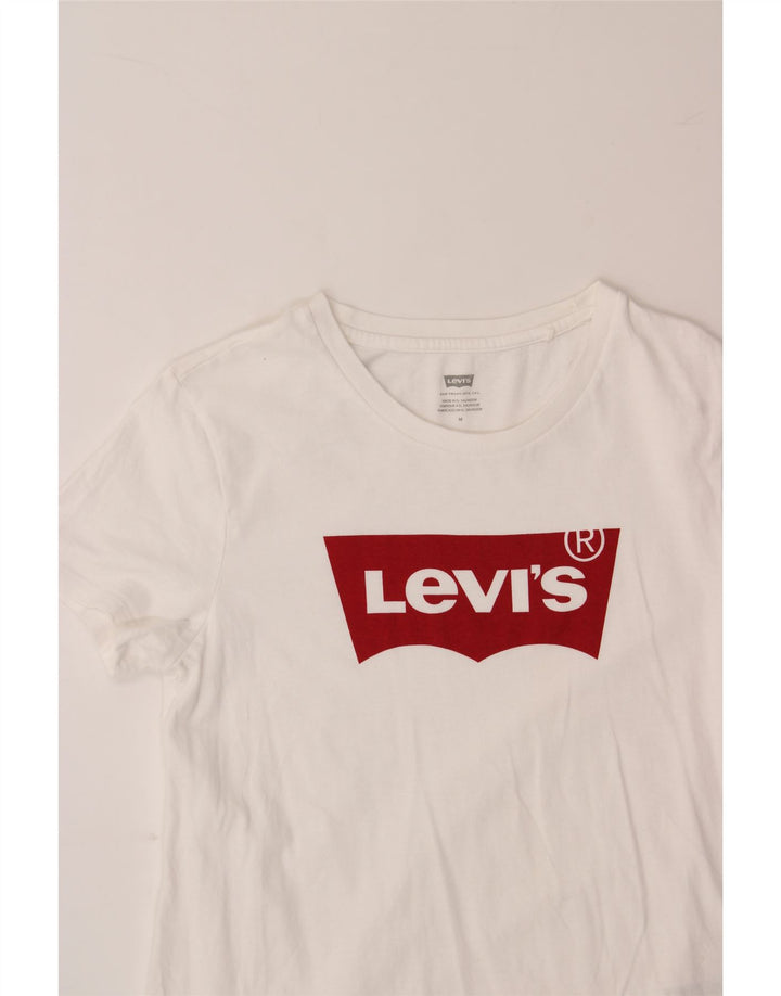 LEVI'S Womens Graphic T-Shirt Top UK 12 Medium White Cotton Vintage Levi's and Second-Hand Levi's from Messina Hembry 