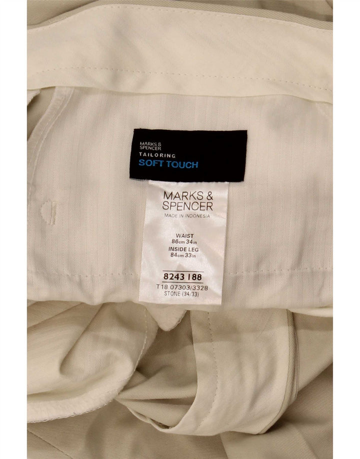 Marks & Spencer Mens Straight Chino Trousers W34 L33 Beige Polyester