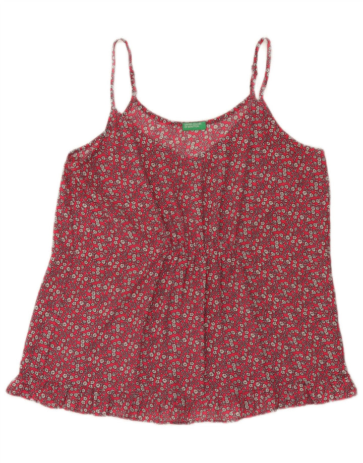 Benetton Damen Cami Top UK 12 Mittelrot geblümt
