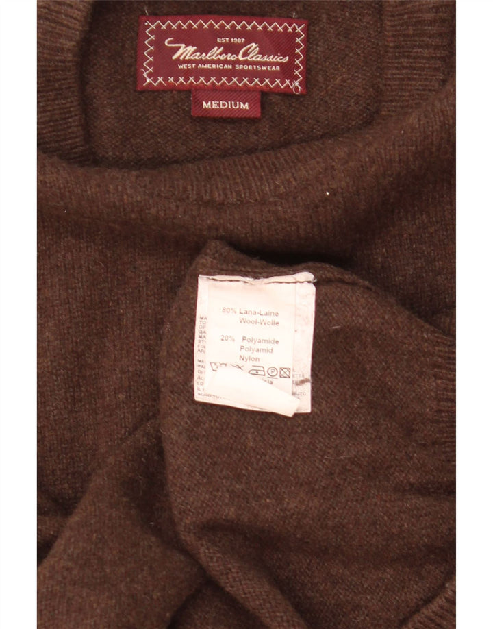 MARLBORO CLASSICS Herren-Pullover mit Rundhalsausschnitt aus mittelbrauner Wolle