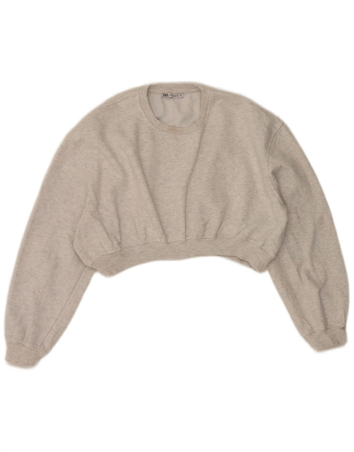 Zara Womens Oversized Crop Sweatshirt Jumper UK 10 Small Grey Flecked