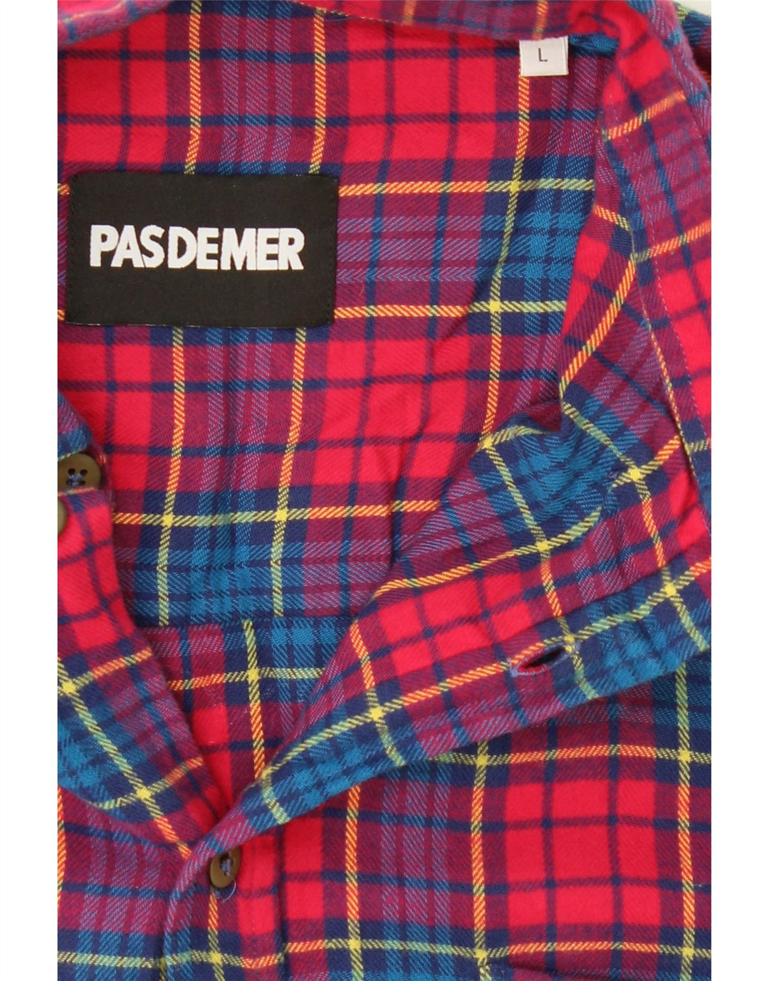 PASDEMER Mens Graphic Flannel Shirt Large Red Check Cotton Vintage Pasdemer and Second-Hand Pasdemer from Messina Hembry 