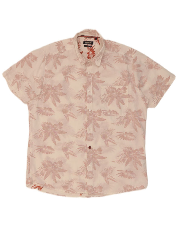 Pioneer Mens Short Sleeve Regular Fit Shirt Large White Floral Cotton