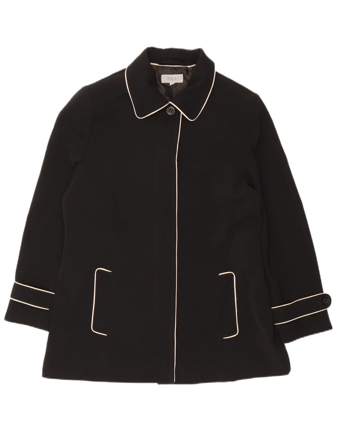 Marks & Spencer Damen Kurzer Trenchcoat UK 16 Large Schwarz Polyester