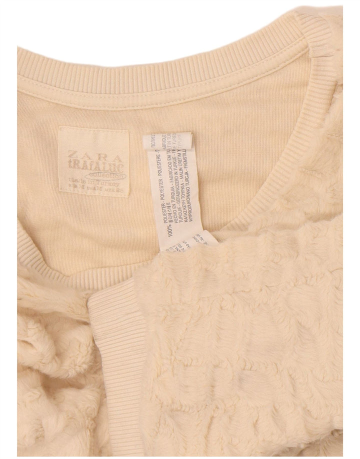Zara Dame Fleece Jumper UK 12 Medium Off White Polyester