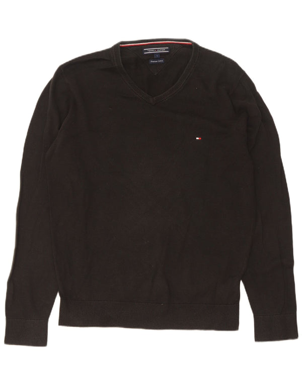 Maglione maglione da uomo con scollo a V Tommy Hilfiger piccolo cotone nero