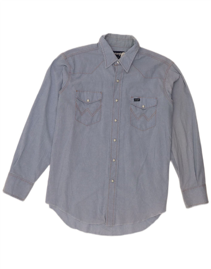 Wrangler Herren Western-Hemd mit normaler Passform, Größe 17 XL, blaues Polyester