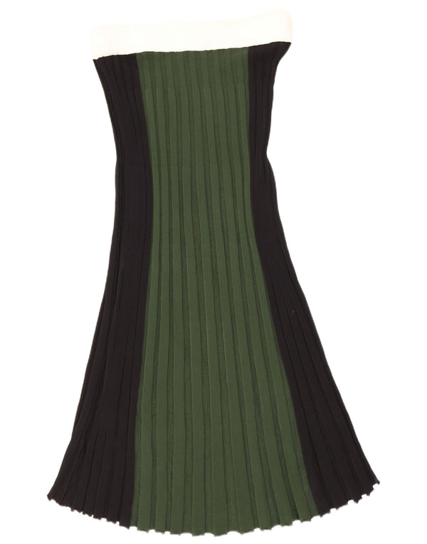 Zara Womens High Waist Knit Maxi Skirt Medium W28 Green Colourblock Viscose