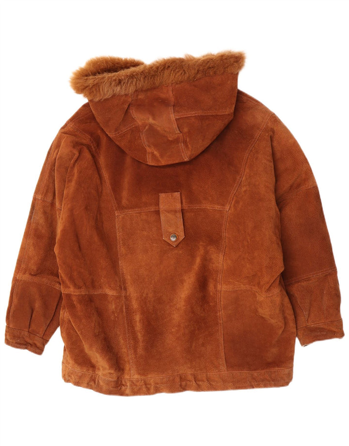 Vintage Womens Oversized Hooded Suede Parka Jacket IT 46 Large Brown
