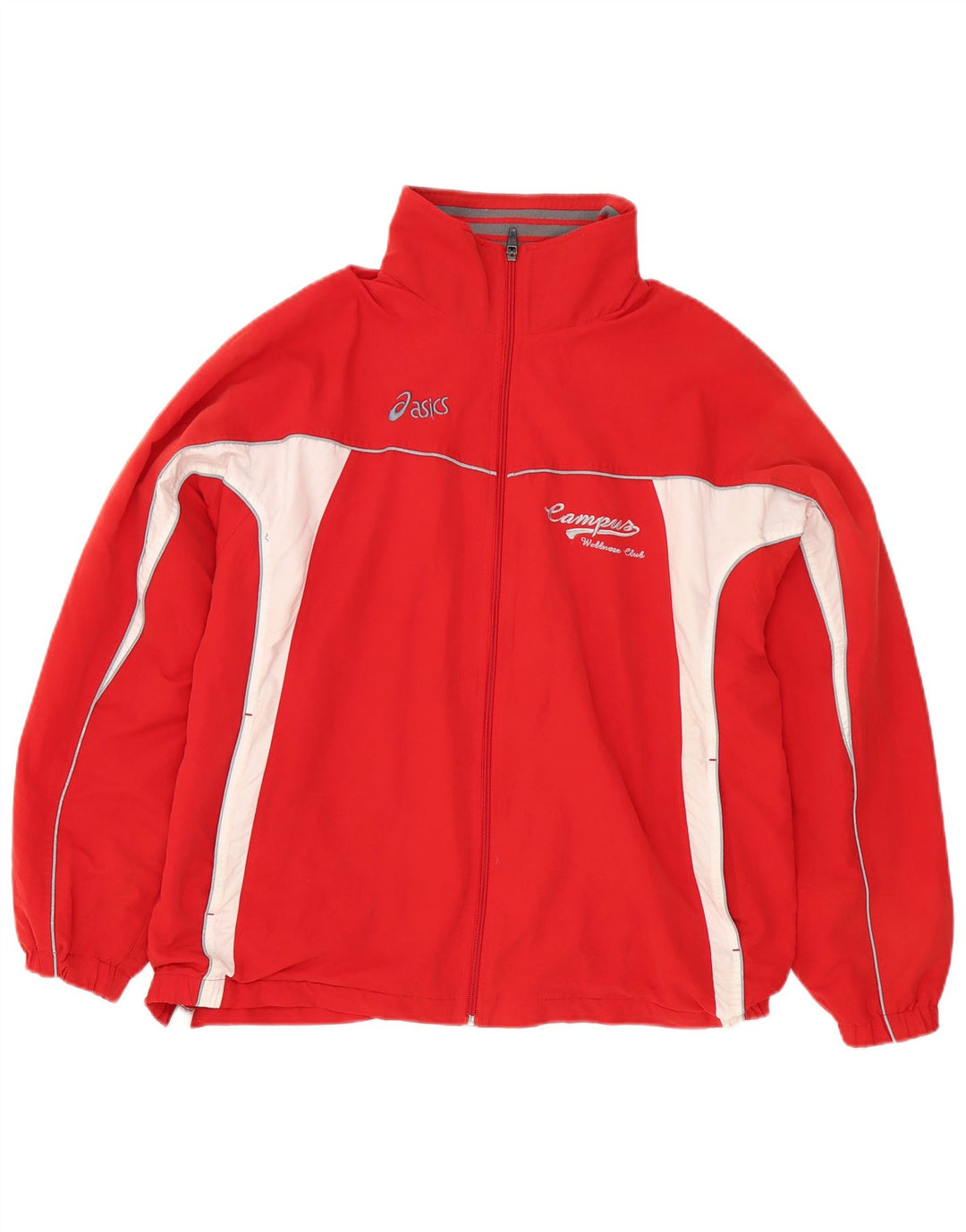 Asics Mens Tracksuit Top Jacket Large Red Colourblock Polyester