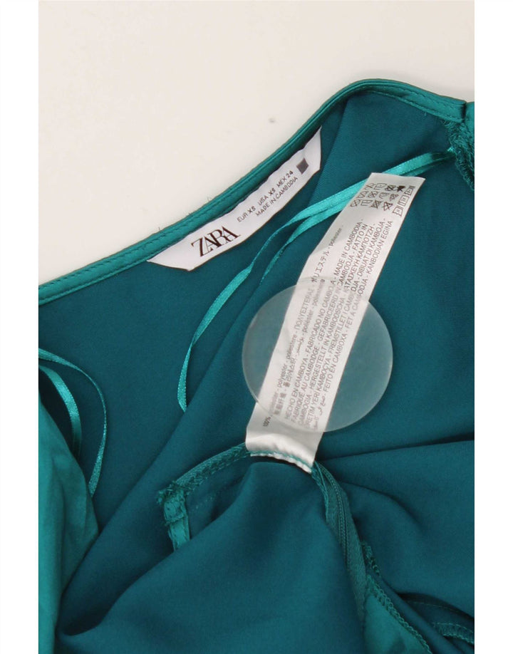 Zara Womens Crop Blouse Top UK 6 XS Green Polyester