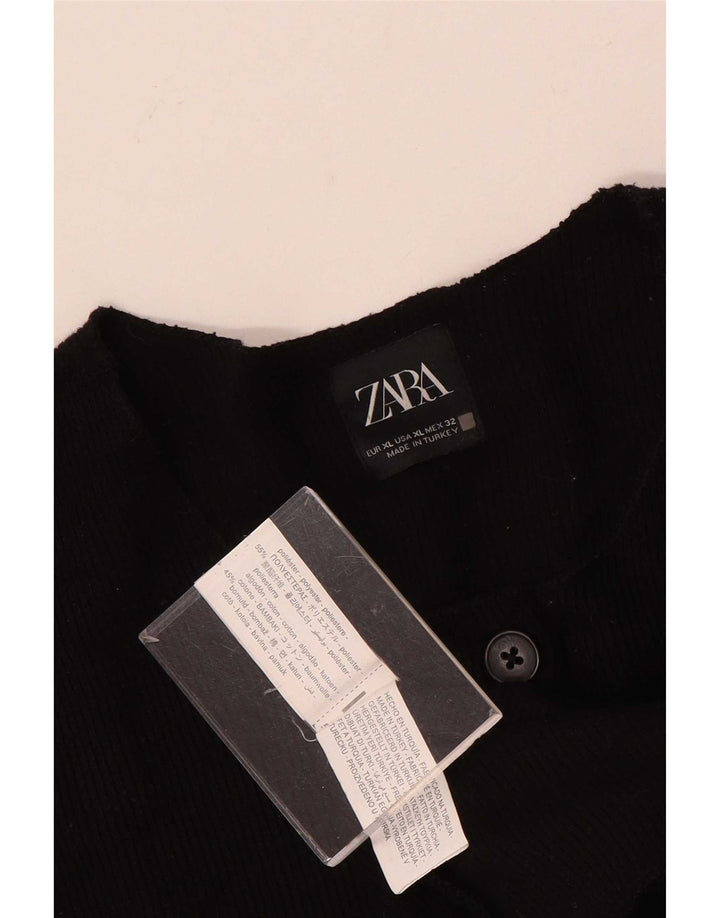 Zara Womens Crop Cardigan Sweater UK 18 XL Black Polyester