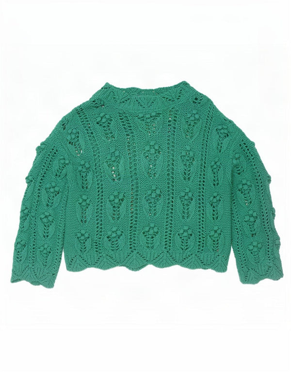 Zara Womens Oversized Turtle Neck Jumper Sweater UK 10 Small Green Acrylic