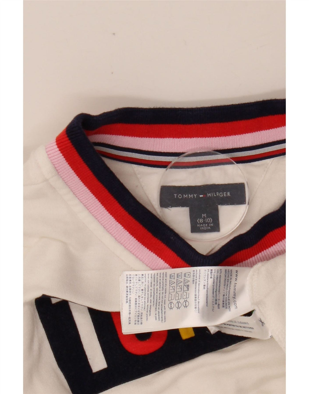 TOMMY HILFIGER Girls Graphic Off Shoulder Top 8-9 Years Medium White