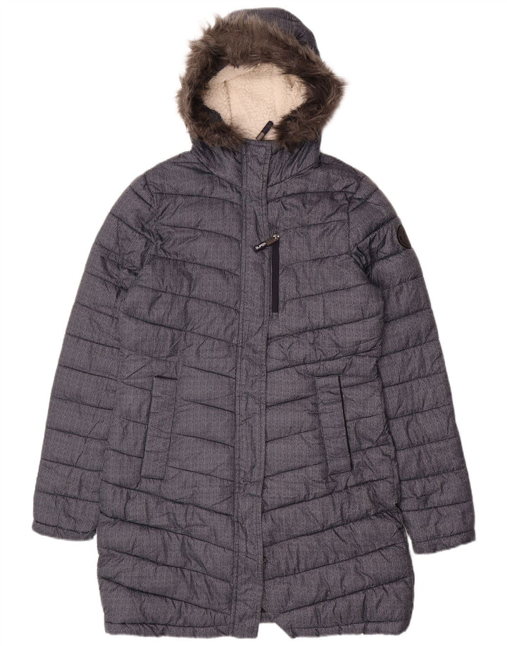 SUPERDRY Женское стеганое пальто с капюшоном UK 12, средний темно-синий, полиэстер