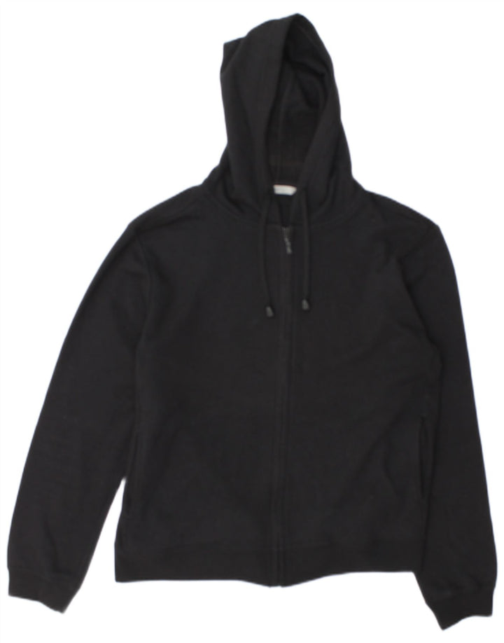 Marks & Spencer Womens Zip Hoodie Sweater UK 12 Medium Black Cotton