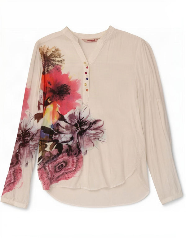 Pulôver feminino Desigual UK 10 pequeno branco floral viscose