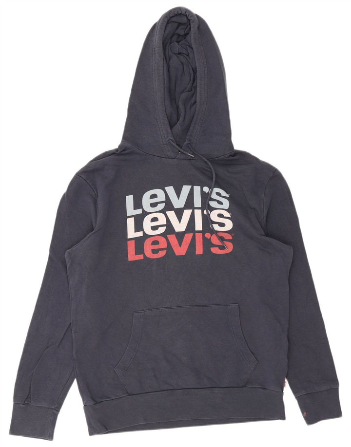 Levi's Mens Graphic Hoodie Jumper Medium Navy Blue Cotton