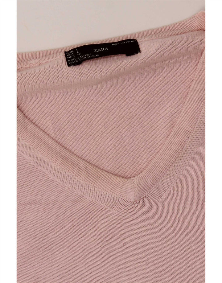 Zara Mens V-Neck Jumper Sweater Large Pink