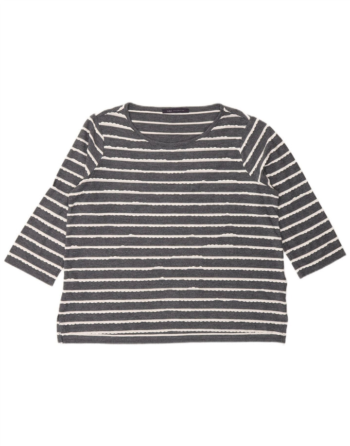 Marks & Spencer Womens Top 3/4 Sleeve UK 14 Large  Grey Striped Viscose