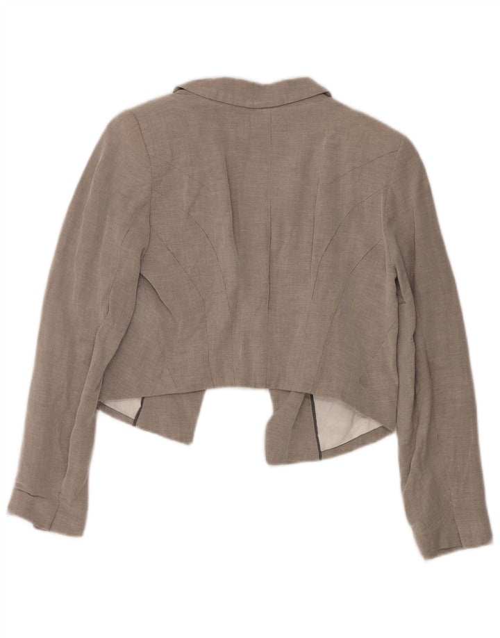 Zara Womens Open Crop Blazer Jacket UK 12 Medium Grey Cotton