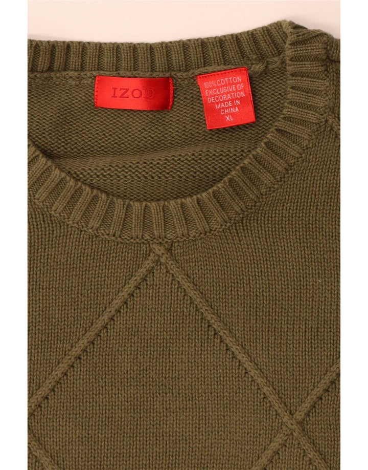Izod Mens Crew Neck Jumper Sweater XL Khaki Cotton