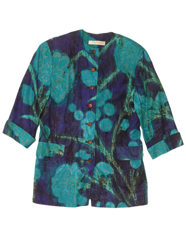 Jachetă Blazer pentru femei Max Mara cu mâneci 3/4 și 7 nasturi UK 14 Medium Blue Floral