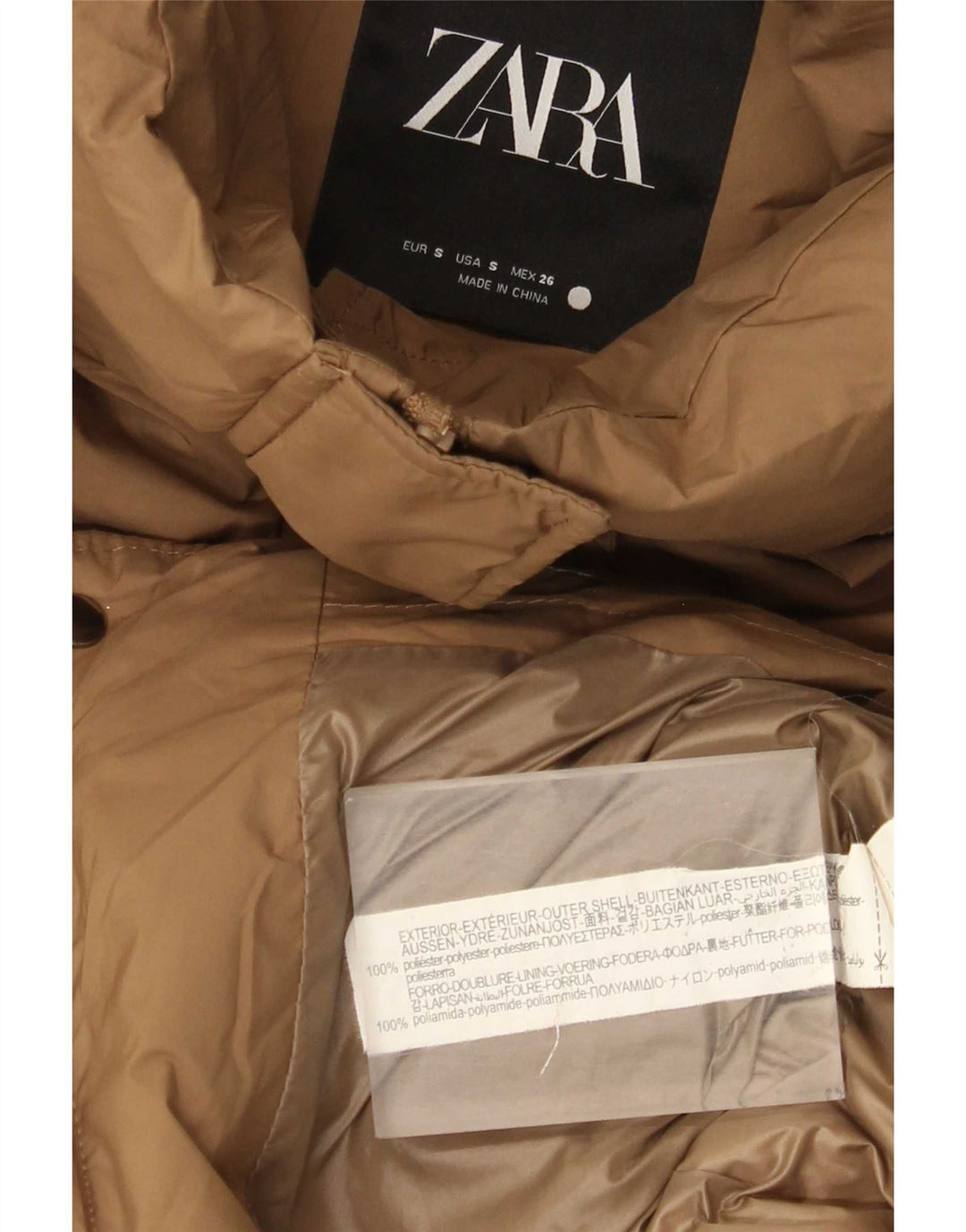 Zara Veste matelassée surdimensionnée pour femme UK 10 Petit polyester beige