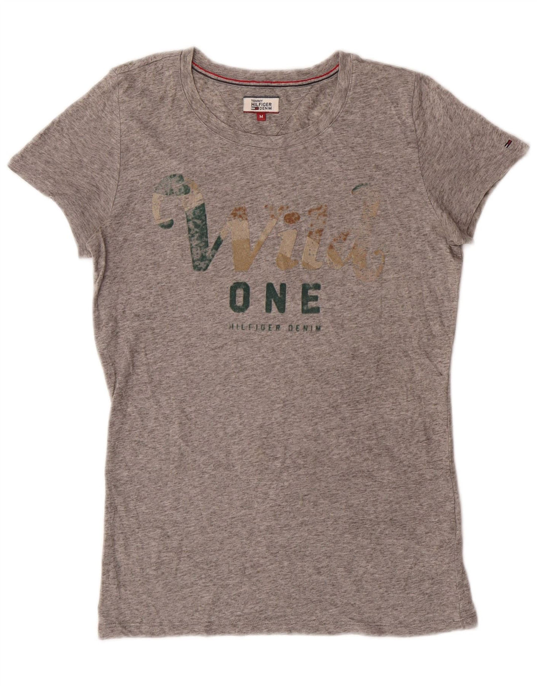 Tommy Hilfiger Womens Graphic T-Shirt Top UK 12 Medium Grey Polyester