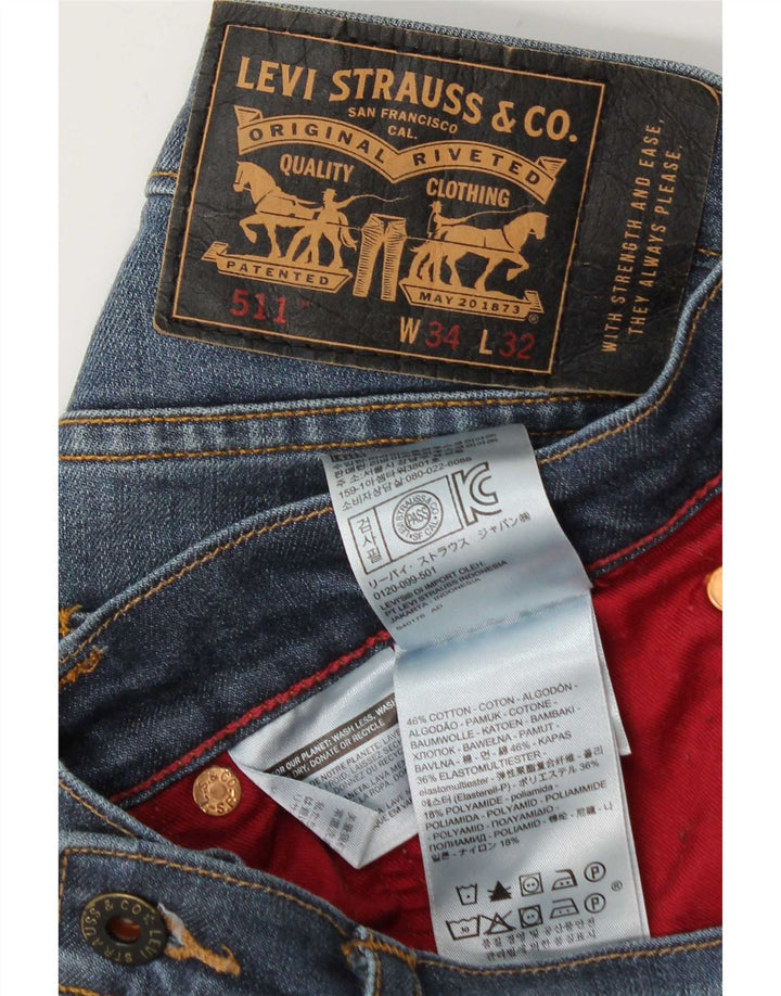 Levi's Mens 511 Slim Jeans W34 L32 Blue Cotton