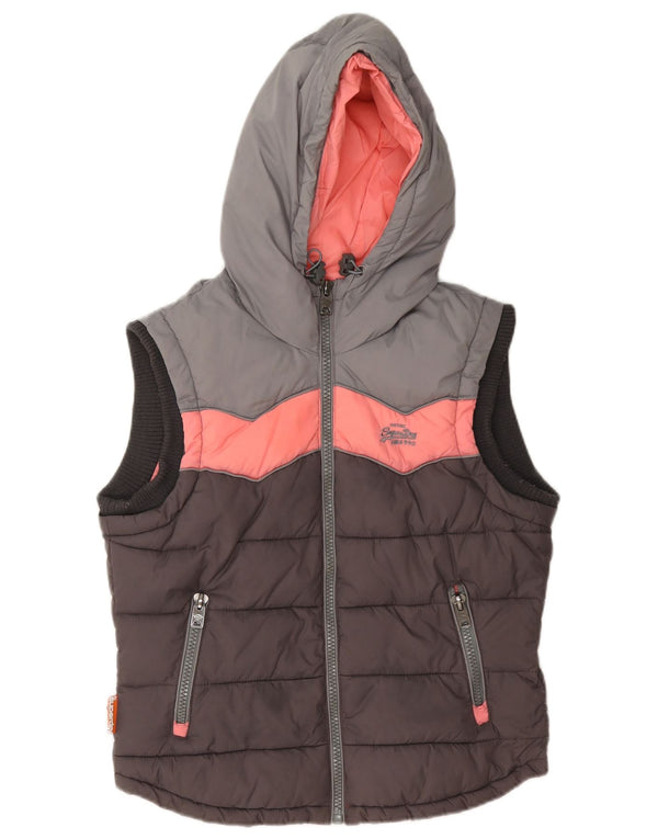 Superdry Mujer Chaleco Acolchado Con Capucha UK 42 Nylon Color Block Gris Medio