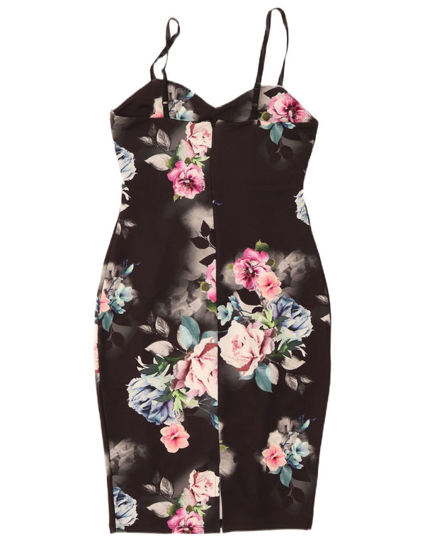 Lipsy Womens Sleeveless Bodycon Dress UK 10 Small Black Floral Polyester