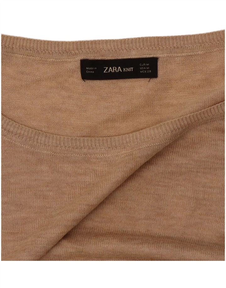 Zara Womens Oversized Boat Neck Jumper Sweater UK 14 Medium Beige