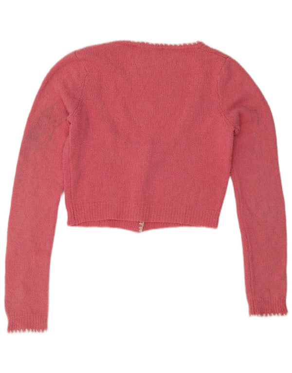 Zara Womens Crop Cardigan Sweater UK 12 Medium Pink Bomuld
